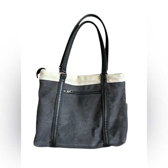 Wxnow black and beige thick quality denim canvas tote - Picture 2 of 10